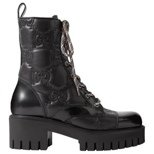 GUCCI GG logo embossed leather lace up boots